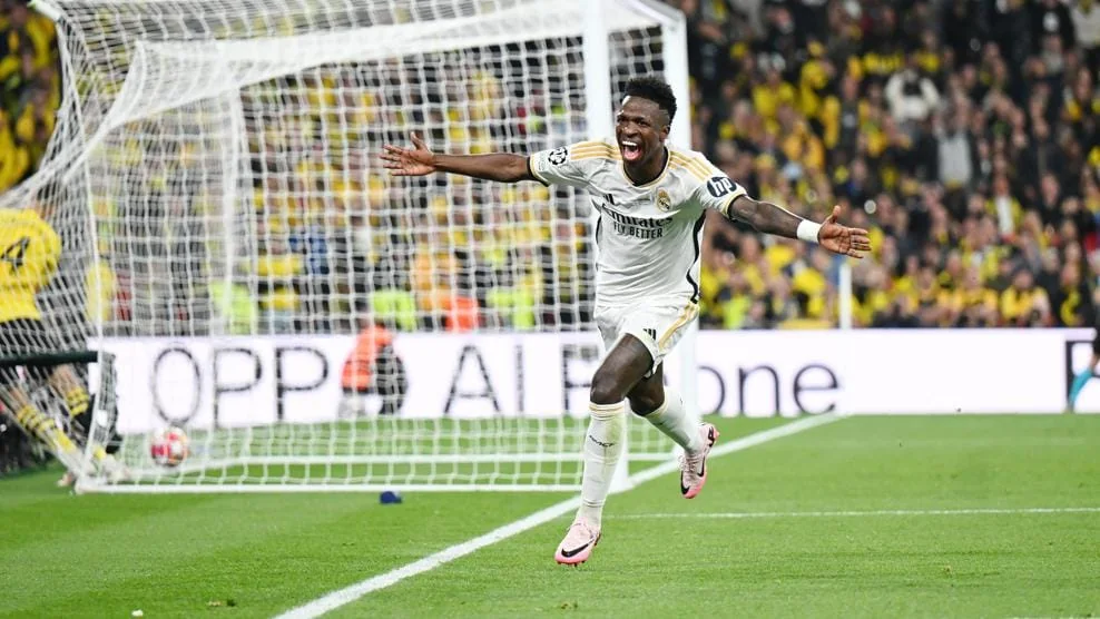 Real Madrid players celebrating their 15th European Cup at Wembley in 2024